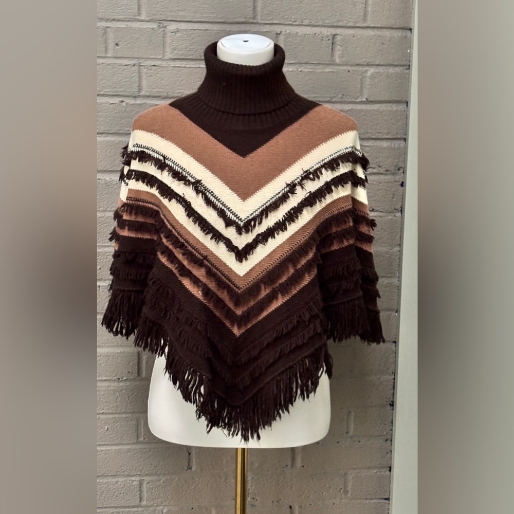 Carlisle Vintage Fringe Crop Turtleneck Poncho XS
